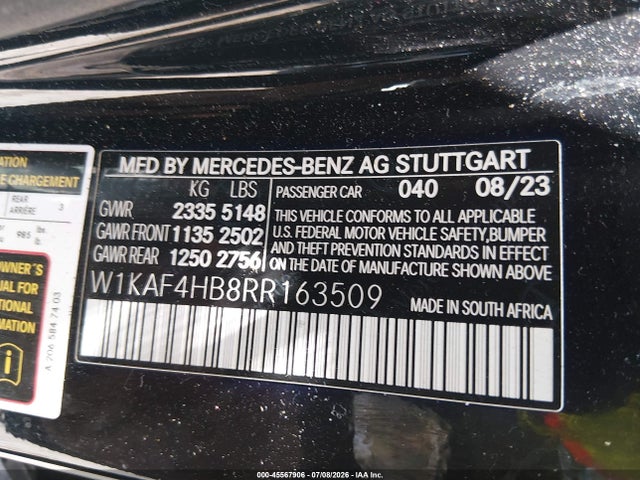 45567906 :رقم المزاد ، W1KAF4HB8RR163509 vin ، 2024 Mercedes-benz C 300 مزاد بيع