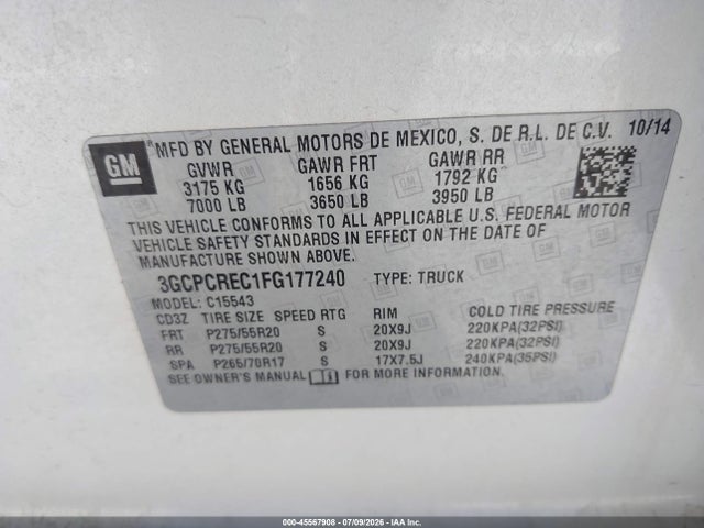3GCPCREC1FG177240 Chevrolet Silverado 1500 Lt