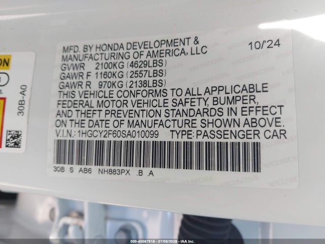 1HGCY2F60SA010099 Honda Accord Hybrid Ex-l