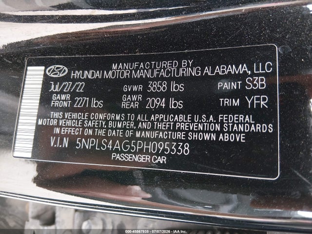 Продажа на аукционе авто 2023 Hyundai Elantra Sel, vin: 5NPLS4AG5PH095338, номер лота: 45567935