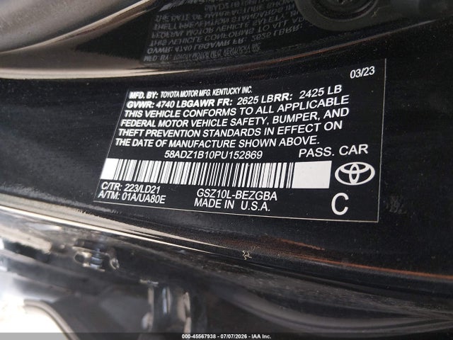 2023 Lexus Es 350 მანქანა იყიდება აუქციონზე, vin: 58ADZ1B10PU152869, აუქციონის ნომერი: 45567938