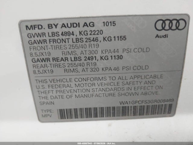 Auction sale of the 2016 Audi Q3 2.0t Premium Plus, vin: WA1GFCFS3GR008469, lot number: 45567943
