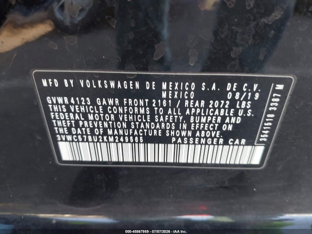 3VWC57BU2KM249565 Volkswagen Jetta 1.4t R-line/1.4t S/1.4t Se