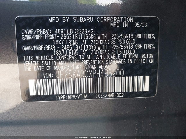 Aukcja sprzedaży 2023 Subaru Forester Touring, vin: JF2SKARCXPH495200, numer aukcji: 45567961