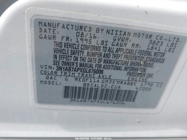 Nissan SENTRA SV 2016 3N1AB7APXGL676006 Image 9