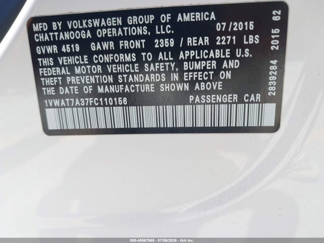1VWAT7A37FC110156 Volkswagen Passat 1.8t Limited Edition