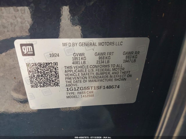 Aukcja sprzedaży 2025 Chevrolet Malibu Fwd Rs, vin: 1G1ZG5ST1SF148674, numer aukcji: 45567975