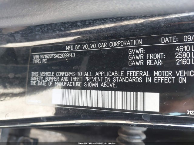 Aukcja sprzedaży 2012 Volvo S60 T5/t5 W/moonroof, vin: YV1622FS4C2099143, numer aukcji: 45567979