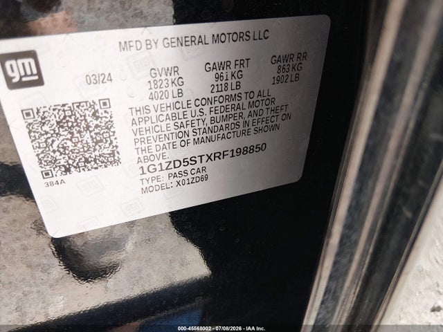 2024 Chevrolet Malibu Fwd 1lt მანქანა იყიდება აუქციონზე, vin: 1G1ZD5STXRF198850, აუქციონის ნომერი: 45568002