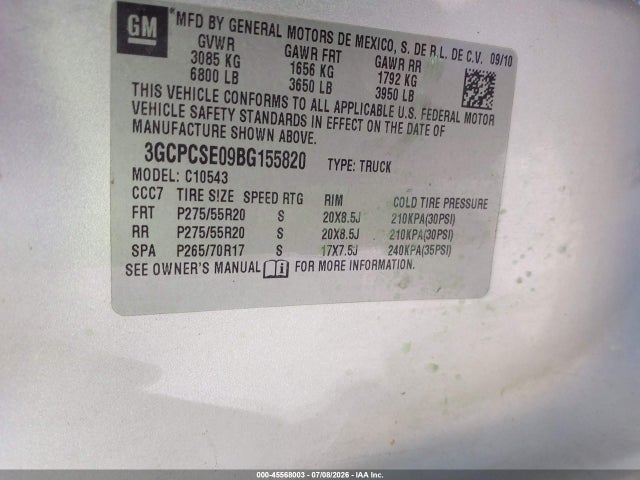 Продажа на аукционе авто 2011 Chevrolet Silverado 1500 Lt, vin: 3GCPCSE09BG155820, номер лота: 45568003