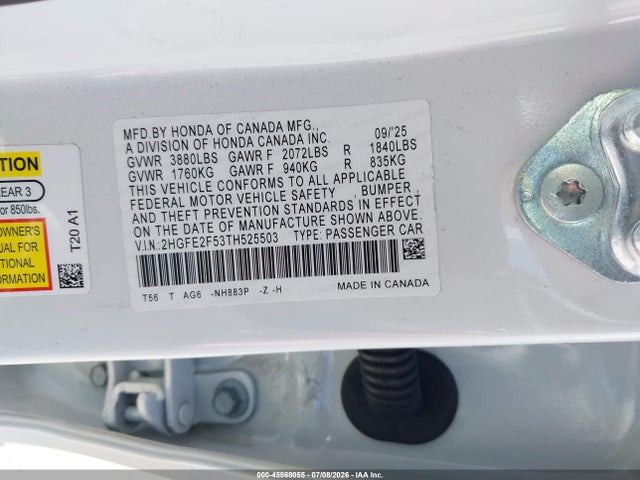 Honda Civic Sport 2026 2HGFE2F53TH525503 Image 9