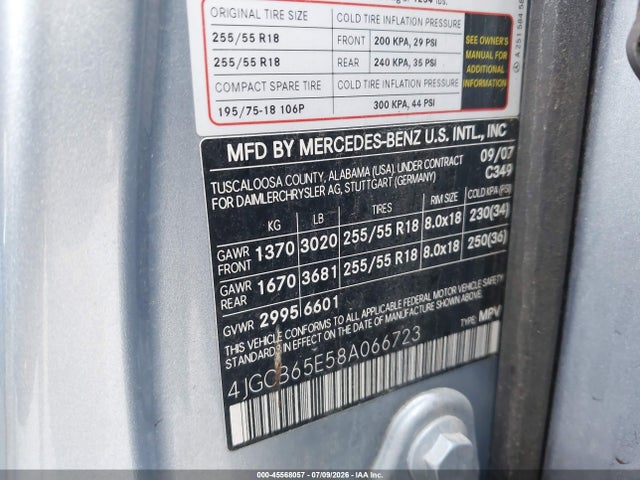 Aukcja sprzedaży 2008 Mercedes-benz R-class 3.5l, vin: 4JGCB65E58A066723, numer aukcji: 45568057