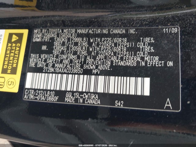 Продажа на аукционе авто 2010 Lexus Rx 350, vin: 2T2BK1BAXAC039650, номер лота: 45568065