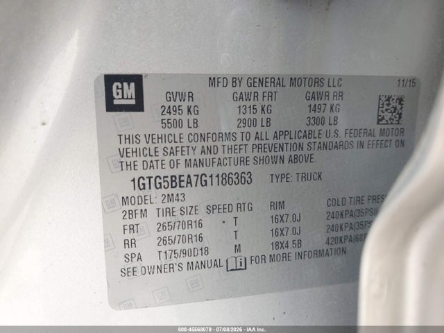 2016 Gmc Canyon 2wd მანქანა იყიდება აუქციონზე, vin: 1GTG5BEA7G1186363, აუქციონის ნომერი: 45568079