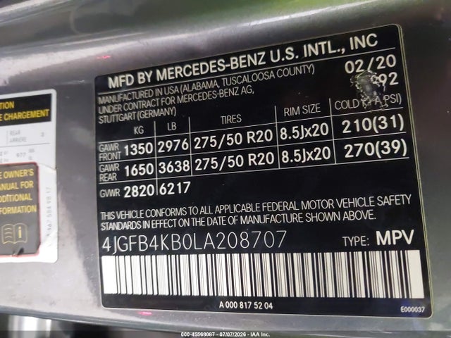 Продажа на аукционе авто 2020 Mercedes-benz Gle 350 4matic, vin: 4JGFB4KB0LA208707, номер лота: 45568087