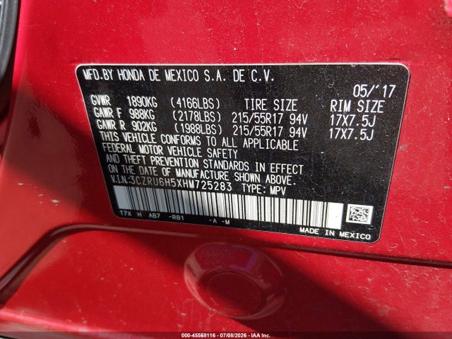 Honda HR-V EX 2017 3CZRU6H5XHM725283 Image 9