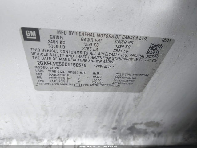 Продажа на аукционе авто 2012 Gmc Terrain Slt-1, vin: 2GKFLVE56C6150570, номер лота: 45568122
