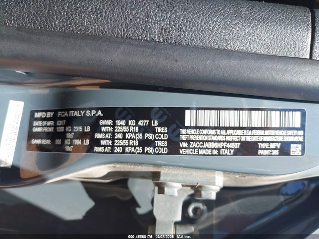 Продажа на аукционе авто 2017 Jeep Renegade Altitude Fwd, vin: ZACCJABB6HPF44507, номер лота: 45568176