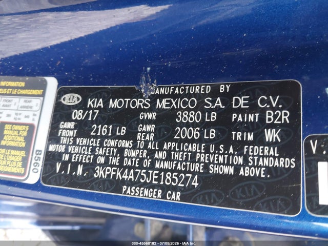 Auction sale of the 2018 Kia Forte Lx, vin: 3KPFK4A75JE185274, lot number: 45568182