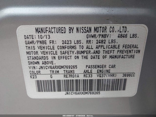 Продаж на аукціоні авто 2013 Infiniti G37x, vin: JN1CV6ARXDM769265, номер лоту: 45568197