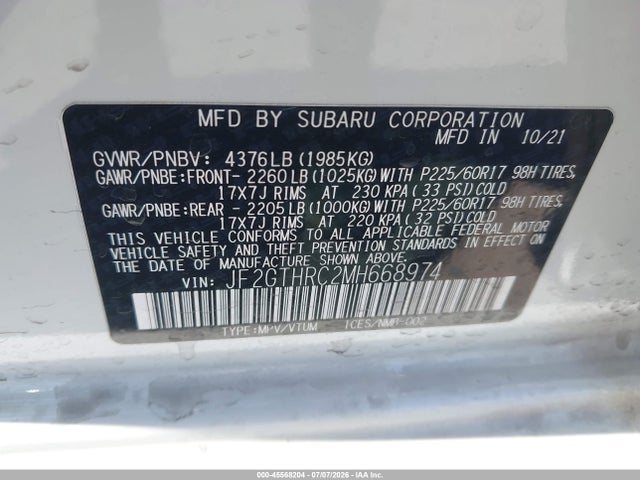 Продажа на аукционе авто 2021 Subaru Crosstrek Sport, vin: JF2GTHRC2MH668974, номер лота: 45568204