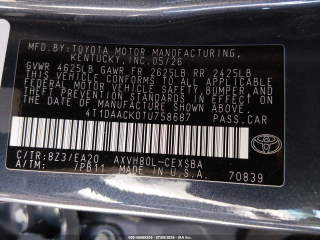 Toyota CAMRY SE 2026 4T1DAACK0TU758687 Image 9