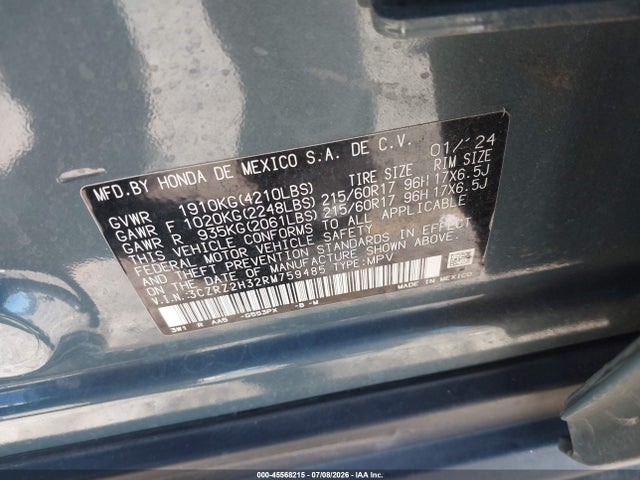 3CZRZ2H32RM759485 Honda Hr-v Awd Lx