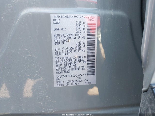 5N1AZ2BS4PC109523 Nissan Murano Sv Intelligent Awd