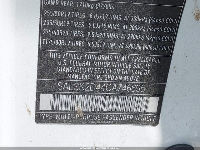 Продажа на аукционе авто 2012 Land Rover Range Rover Sport Hse, vin: SALSK2D44CA746695, номер лота: 45568229
