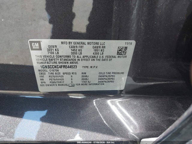 Chevrolet Tahoe Ltz 2015 1GNSCCKC4FR544523 Image 9