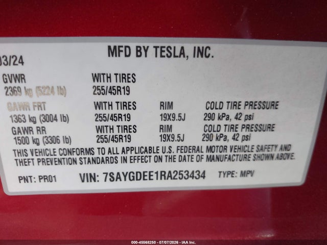 Tesla Model Y Long Range Dual Motor All-wheel Drive 2024 7SAYGDEE1RA253434 Image 9