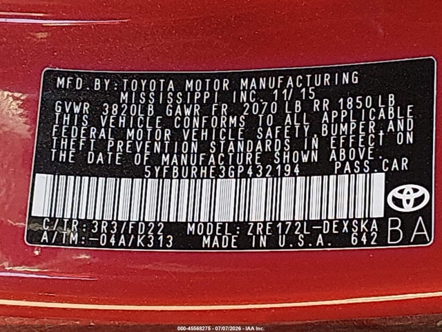 Toyota Corolla S Plus 2016 5YFBURHE3GP432194 Image 9