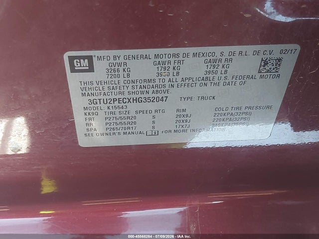 Aukcja sprzedaży 2017 Gmc Sierra 1500 Denali, vin: 3GTU2PECXHG352047, numer aukcji: 45568284