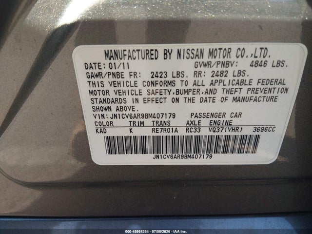 Aukcja sprzedaży 2011 Infiniti G37x, vin: JN1CV6AR9BM407179, numer aukcji: 45568294