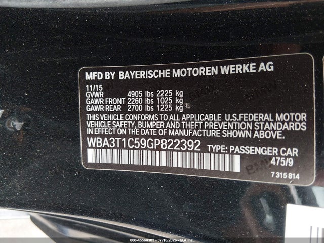 2016 Bmw 428i Xdrive მანქანა იყიდება აუქციონზე, vin: WBA3T1C59GP822392, აუქციონის ნომერი: 45568303