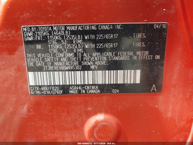 Toyota RAV4 LE 2016 2T3BFREV8GW485302 Image 9