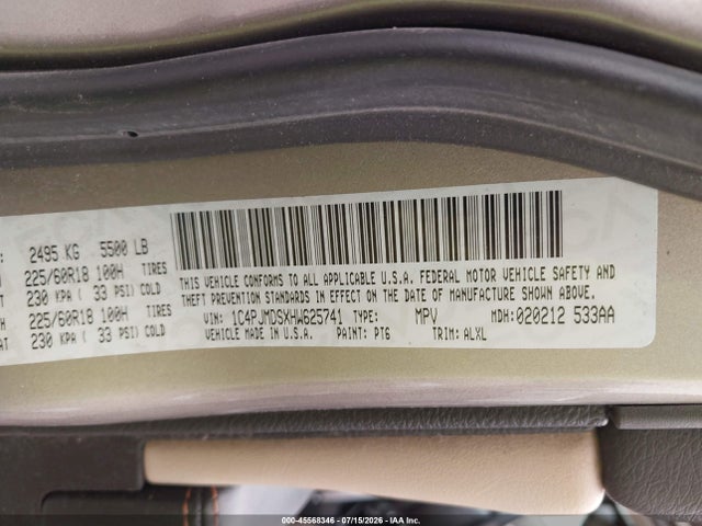 Продажа на аукционе авто 2017 Jeep Cherokee Limited, vin: 1C4PJMDSXHW625741, номер лота: 45568346