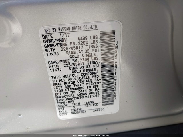JN8AT2MT6HW393057 Nissan ROGUE SV