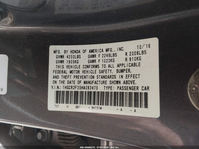 1HGCR2F35HA093475 Honda ACCORD LX