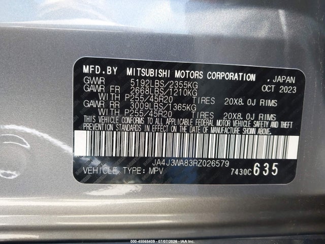 Aukcja sprzedaży 2024 Mitsubishi Outlander Sel 2.5 2wd, vin: JA4J3WA83RZ026579, numer aukcji: 45568409