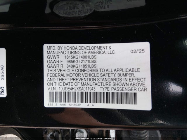 Продажа на аукционе авто 2025 Acura Integra, vin: 19UDE4H2XSA011943, номер лота: 45568421