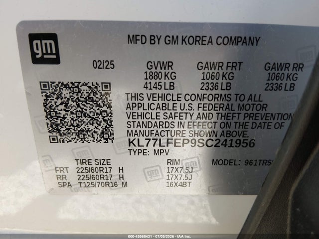 KL77LFEP9SC241956 Chevrolet Trax Fwd Ls