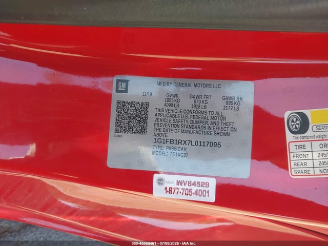 Chevrolet Camaro Rwd 1lt 2020 1G1FB1RX7L0117095 Image 9