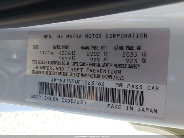 Продажа на аукционе авто 2015 Mazda Mazda6 I Touring, vin: JM1GJ1V50F1223163, номер лота: 45568468
