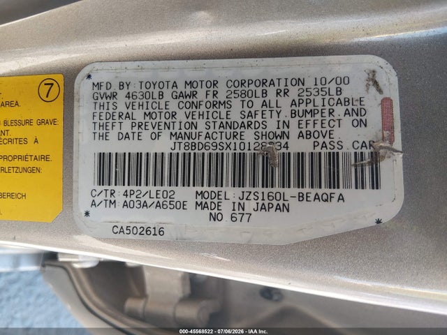 Продажа на аукционе авто 2001 Lexus Gs 300, vin: JT8BD69SX10128234, номер лота: 45568522