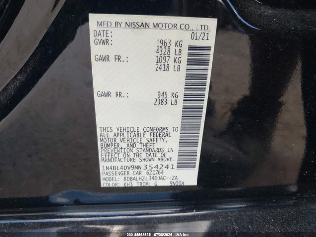 45568535 :رقم المزاد ، 1N4BL4DV9MN354241 vin ، 2021 Nissan Altima Sv Fwd مزاد بيع