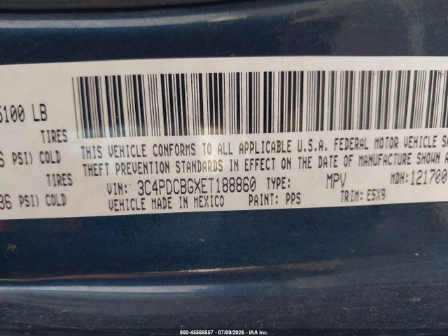 2014 Dodge Journey Sxt მანქანა იყიდება აუქციონზე, vin: 3C4PDCBGXET188860, აუქციონის ნომერი: 45568557