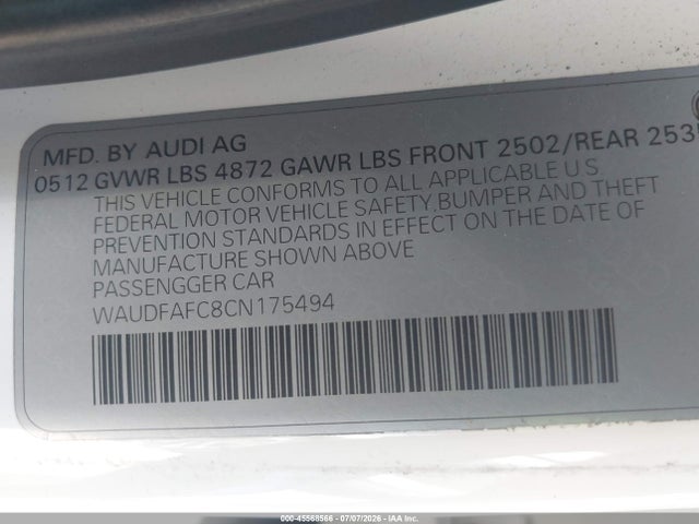 Aukcja sprzedaży 2012 Audi A6 2.0t Premium Plus, vin: WAUDFAFC8CN175494, numer aukcji: 45568566