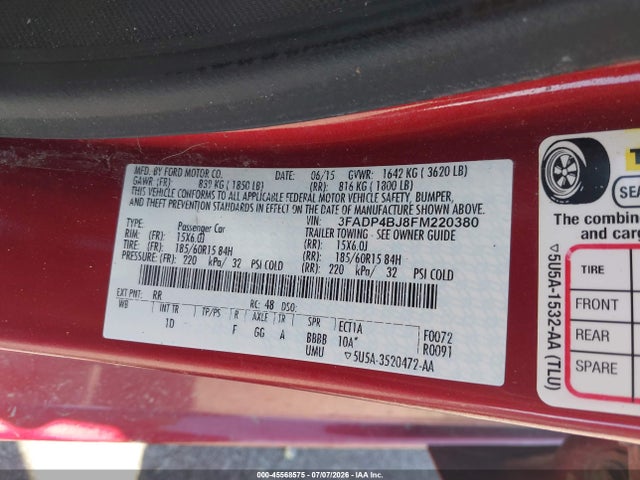 Ford FIESTA SE 2015 3FADP4BJ8FM220380 Image 9