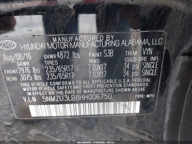 Продажа на аукционе авто 2017 Hyundai Santa Fe Sport 2.4l, vin: 5NMZU3LB8HH006750, номер лота: 45568578